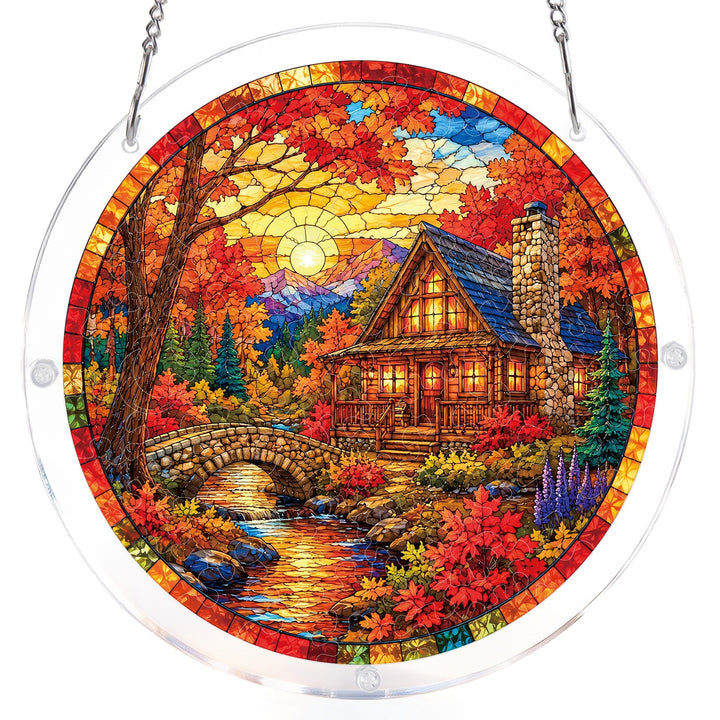 Autumn Cabin Glow Light Suncatcher-Acrylic Window Art