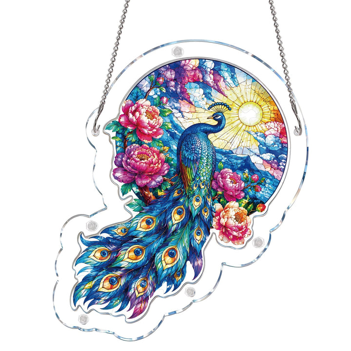 Moonlit Peacock Garden Light Suncatcher-Acrylic Window Art