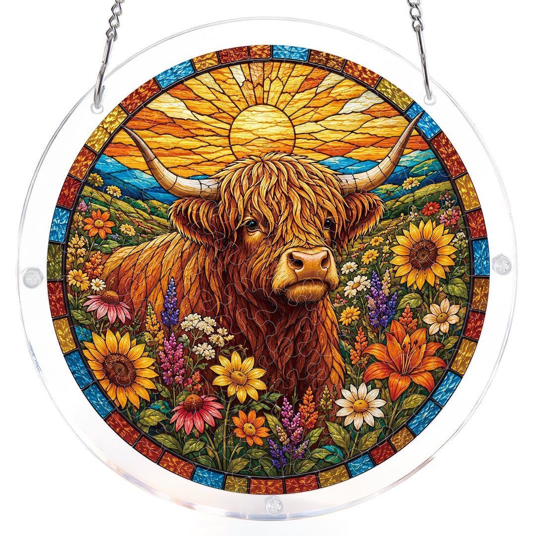 Blooming Highland Cow Light Suncatcher-Acrylic Window Art