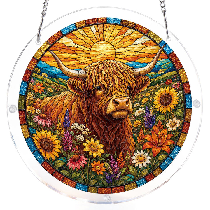 Blooming Highland Cow Light Suncatcher-Acrylic Window Art