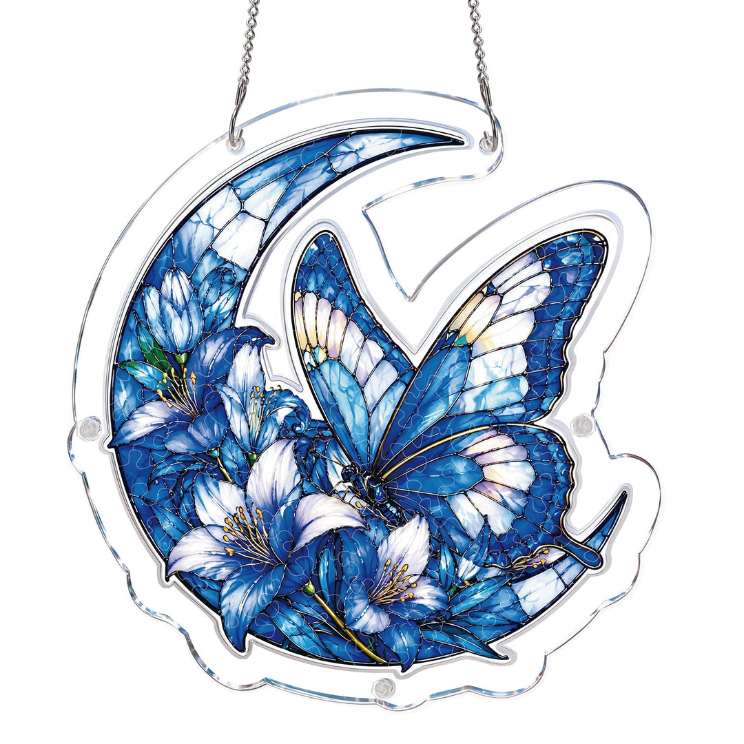 Moonlit Blue Butterflies Light Suncatcher-Acrylic Window Art