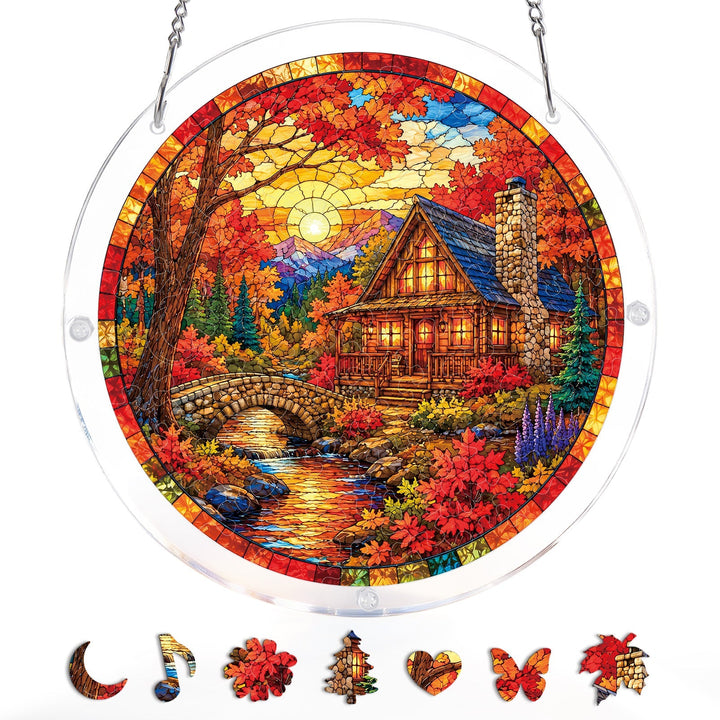 Autumn Cabin Glow Light Suncatcher-Acrylic Window Art