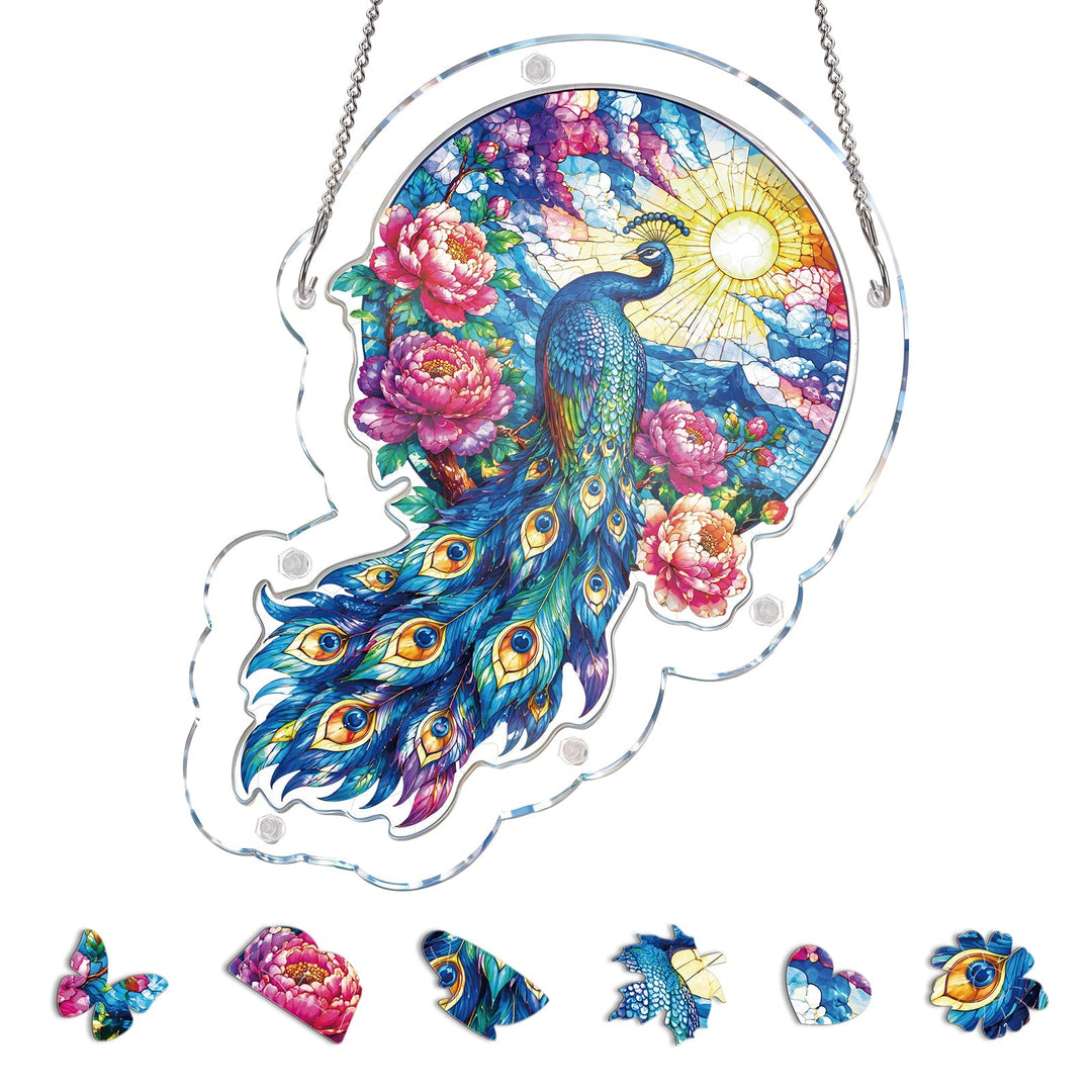 Moonlit Peacock Garden Light Suncatcher-Acrylic Window Art