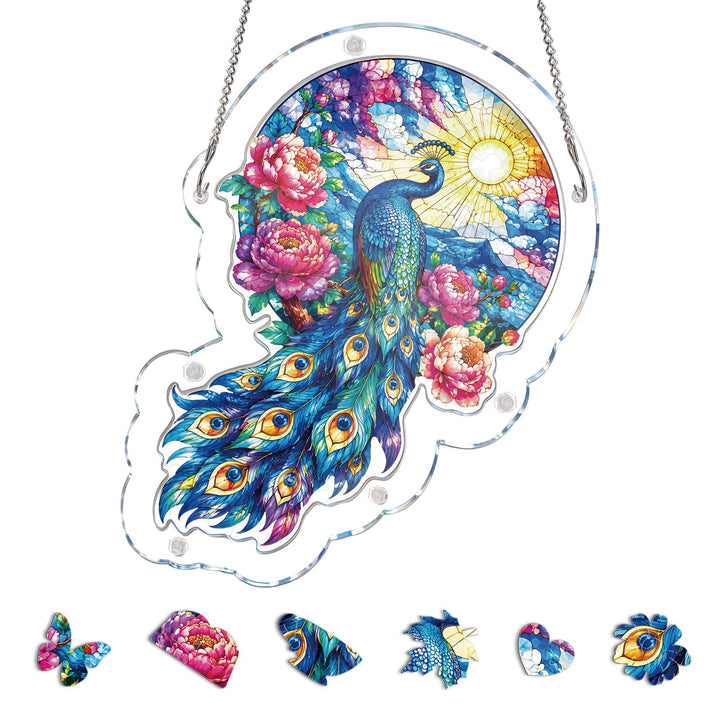 Moonlit Peacock Garden Light Suncatcher-Acrylic Window Art