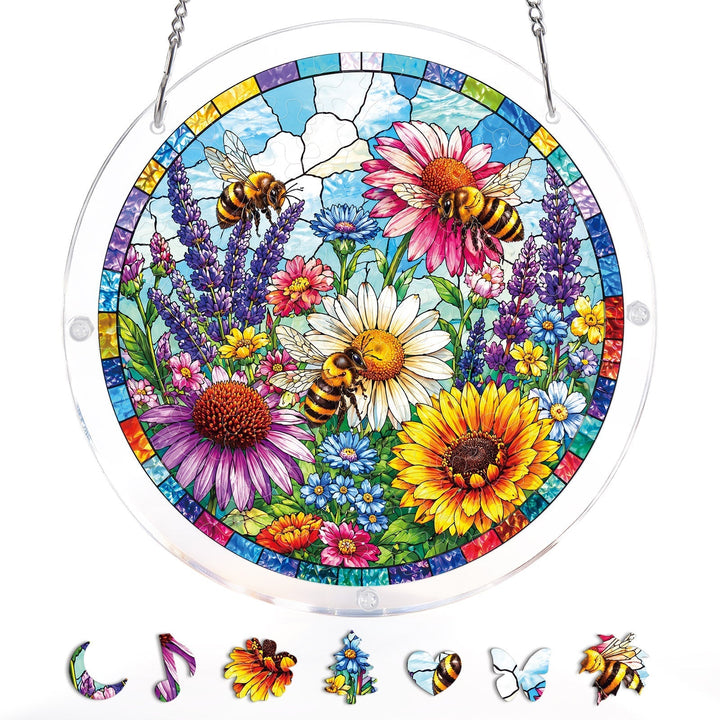 Bee Garden Bloom Light Suncatcher-Acrylic Window Art