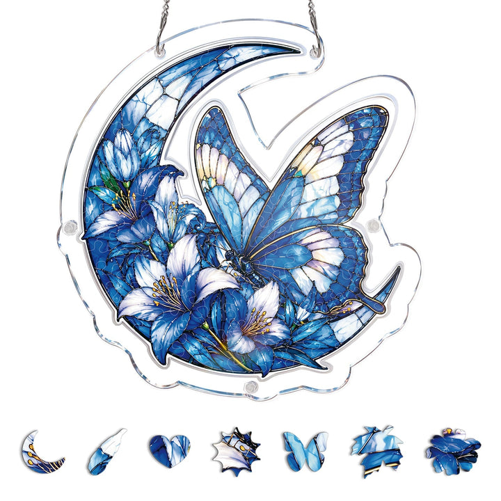 Moonlit Blue Butterflies Light Suncatcher-Acrylic Window Art