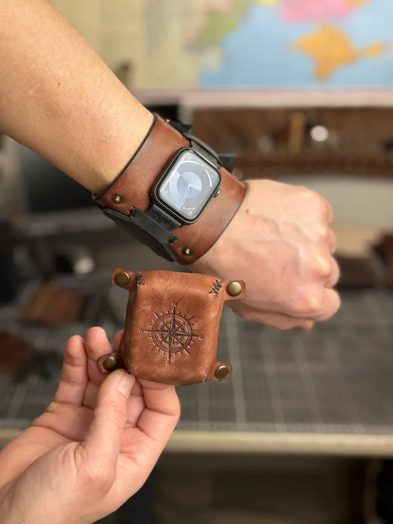 Vintage Cuff Watch Band with Protective Flap – Handmade Strap for Apple Watch