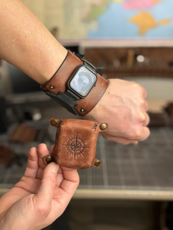 Vintage Cuff Watch Band with Protective Flap – Handmade Strap for Apple Watch