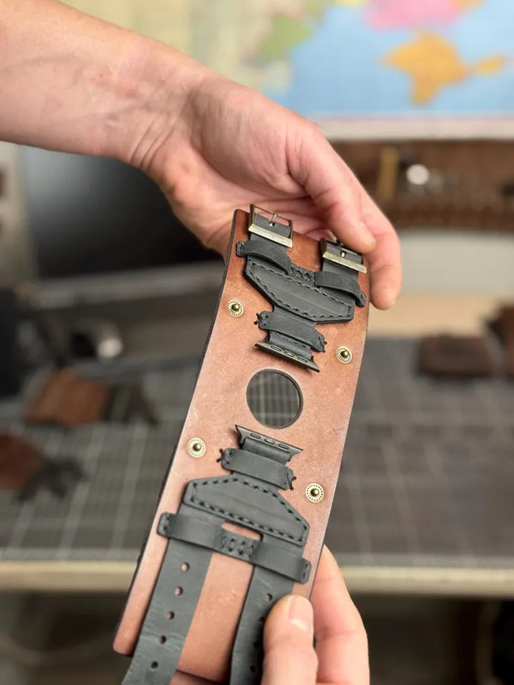 Vintage Cuff Watch Band with Protective Flap – Handmade Strap for Apple Watch