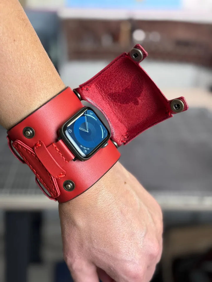 Vintage Cuff Watch Band with Protective Flap – Handmade Strap for Apple Watch