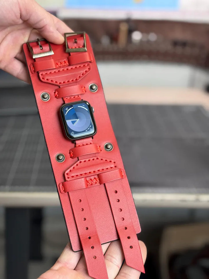 Vintage Cuff Watch Band with Protective Flap – Handmade Strap for Apple Watch