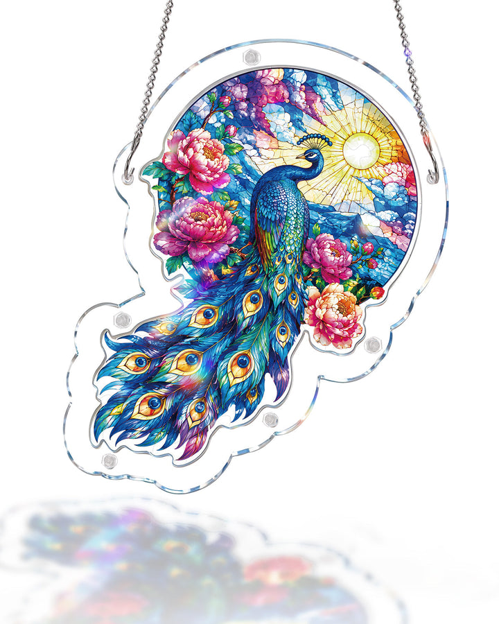 Moonlit Peacock Garden Light Suncatcher-Acrylic Window Art