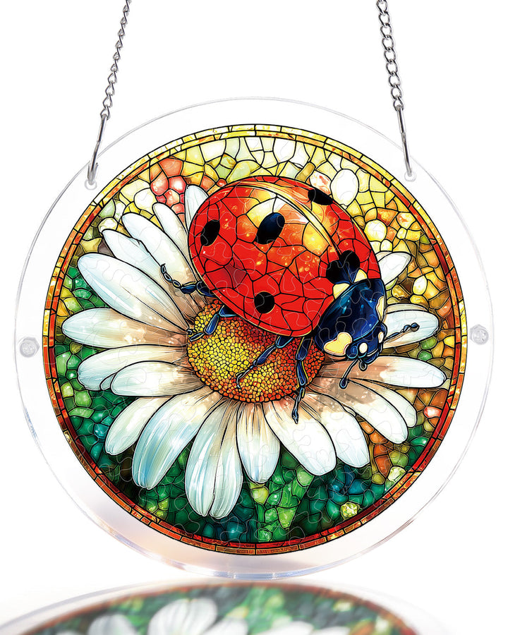Ladybug on Daisy Light Suncatcher-Acrylic Window Art