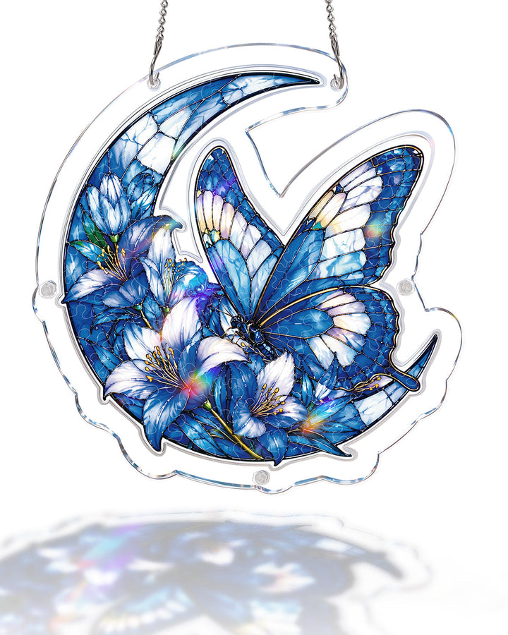 Moonlit Blue Butterflies Light Suncatcher-Acrylic Window Art
