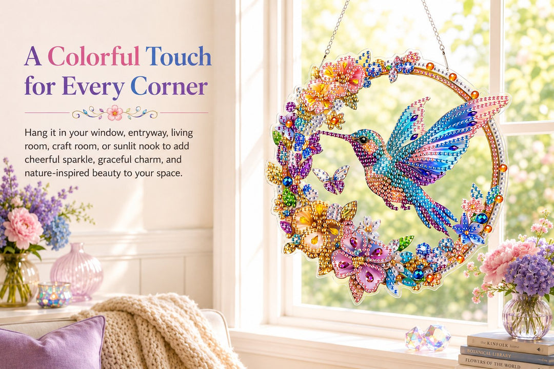💥LAST DAY 49% OFF - Hummingbird Diamond Art Hanging Ornament Kit – Sparkling DIY Window Ornament 🐦✨