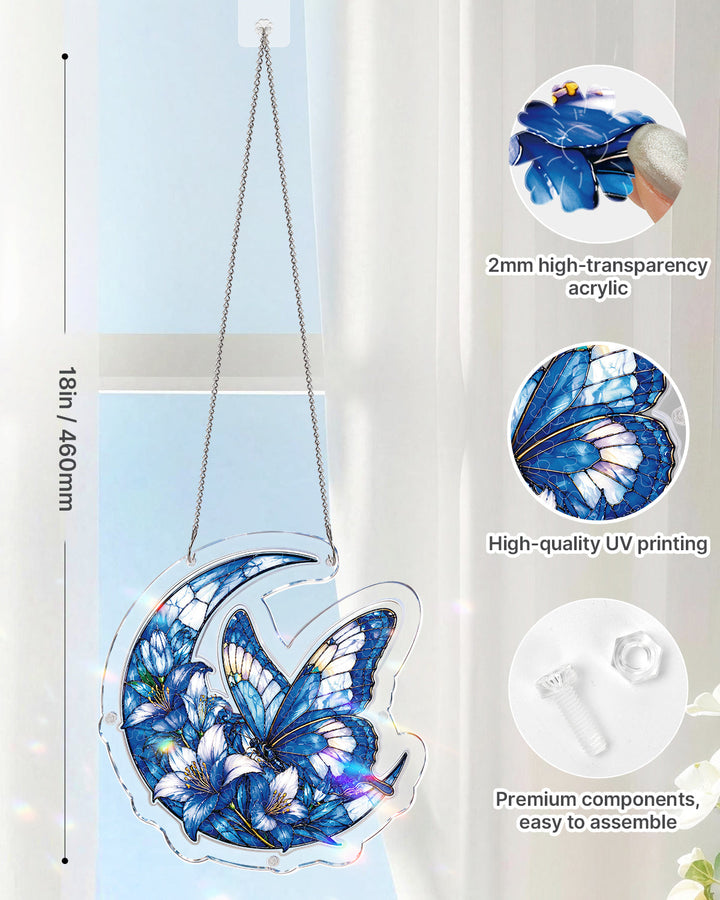 Moonlit Blue Butterflies Light Suncatcher-Acrylic Window Art