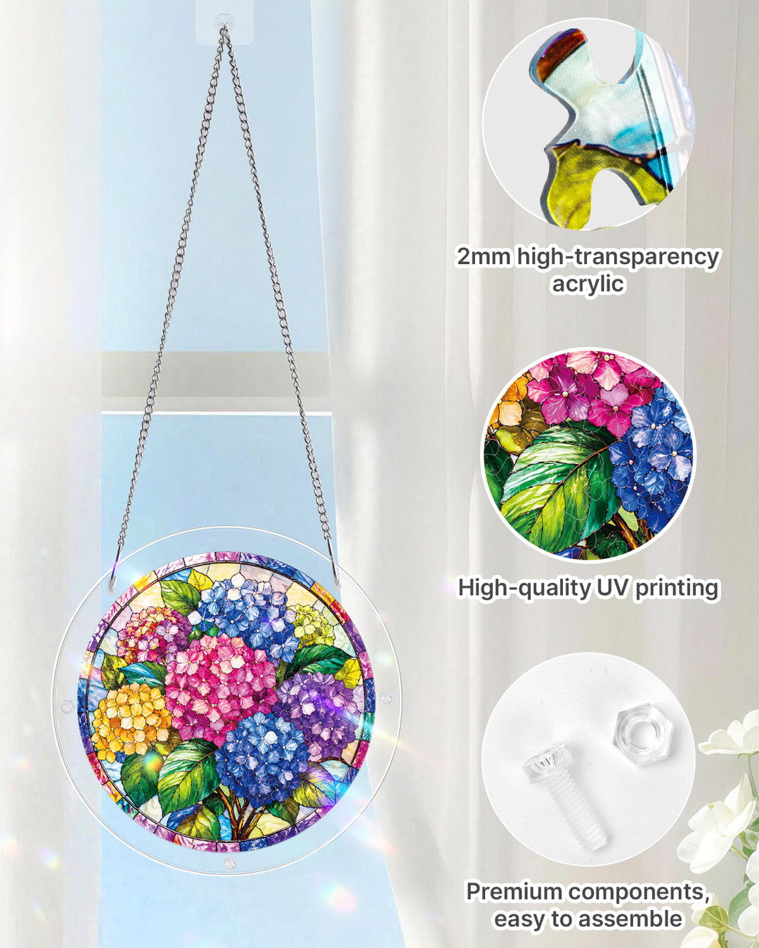 Hydrangea in Bloom Light Suncatcher-Acrylic Window Art