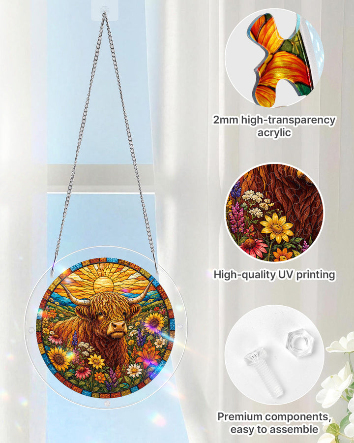 Blooming Highland Cow Light Suncatcher-Acrylic Window Art