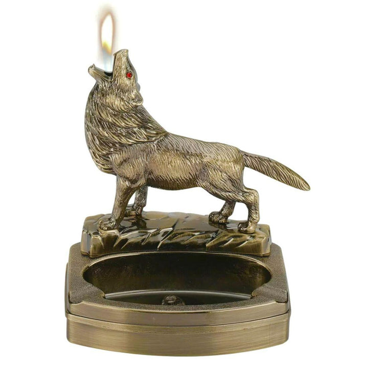 Wolf Ashtray with Built-In Lighter