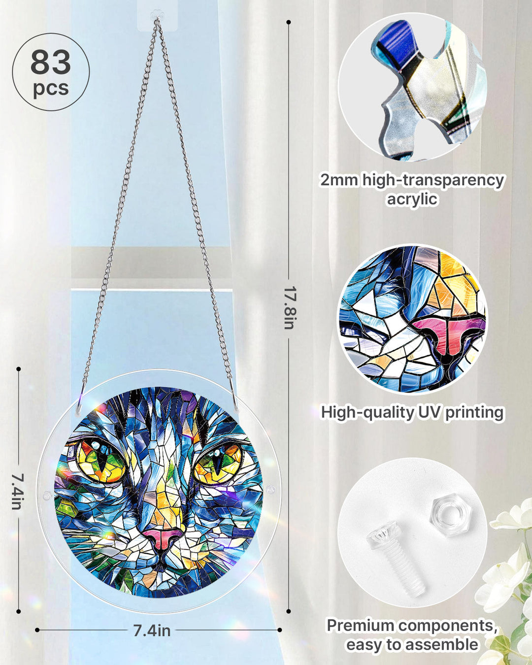 Mosaic Cat Light Suncatcher-Acrylic Window Art