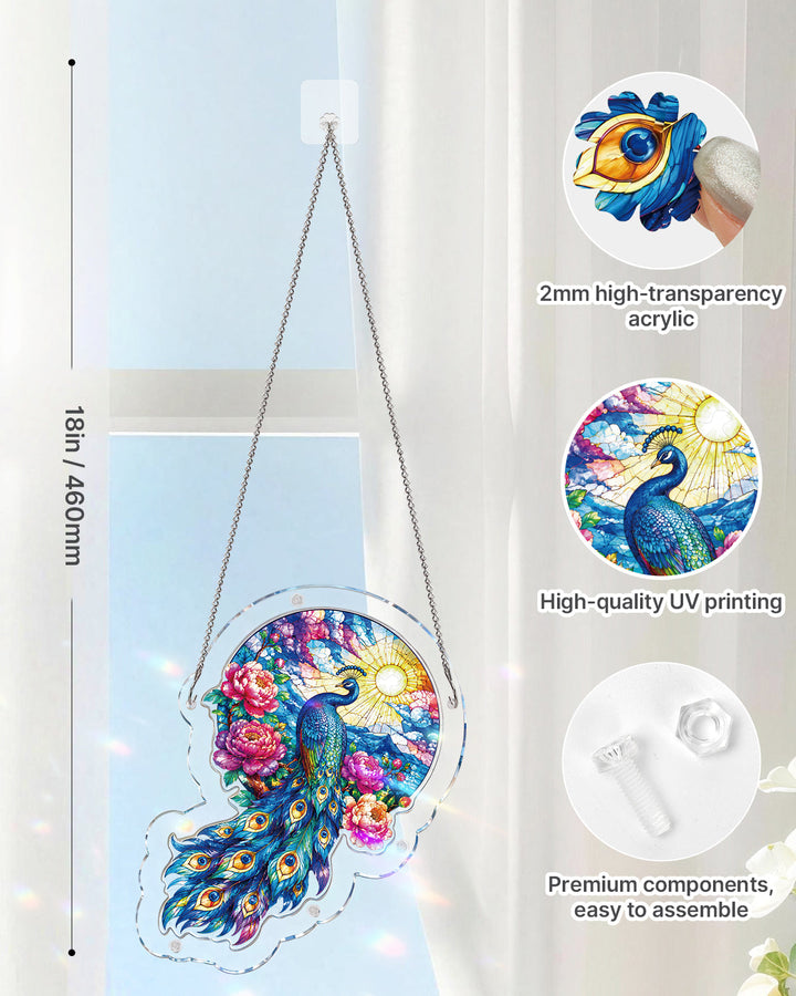 Moonlit Peacock Garden Light Suncatcher-Acrylic Window Art