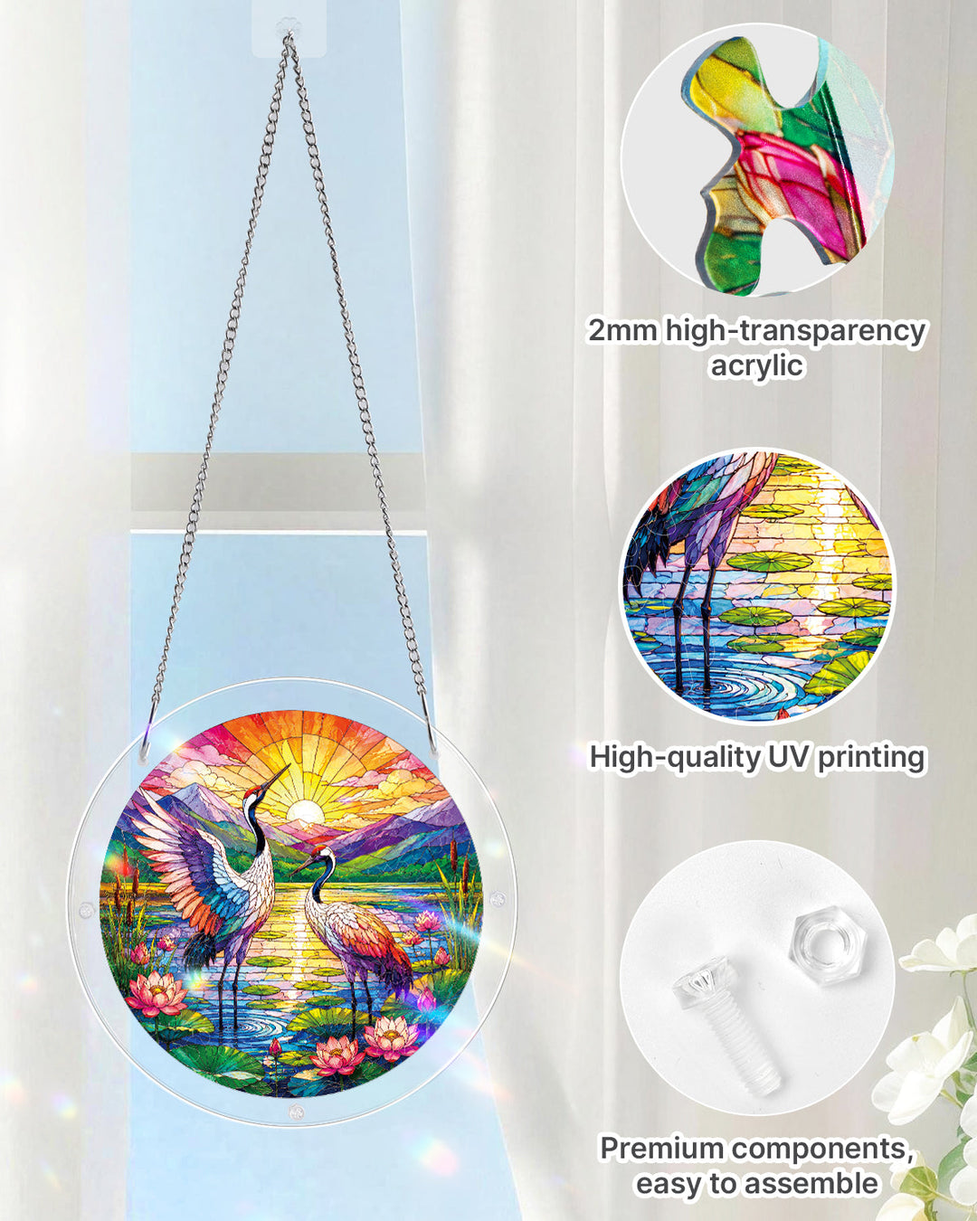 Cranes at Sunrise Light Suncatcher-Acrylic Window Art
