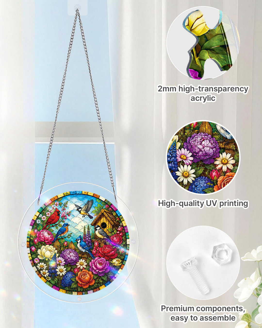 Garden Songbirds Light Suncatcher-Acrylic Window Art
