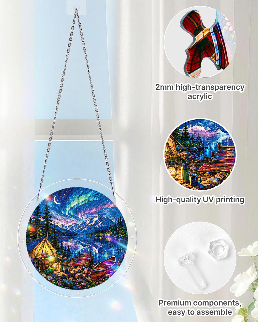 Aurora Lakeside Camping Light Suncatcher-Acrylic Window Art