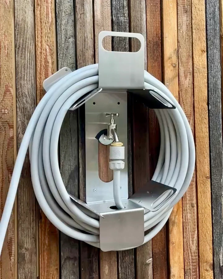 Heavy-Duty Stainless Steel Garden Hose Holder – Wall-Mounted Organizer with 4 Accessory Hooks