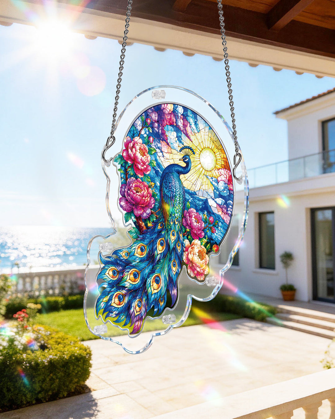 Moonlit Peacock Garden Light Suncatcher-Acrylic Window Art