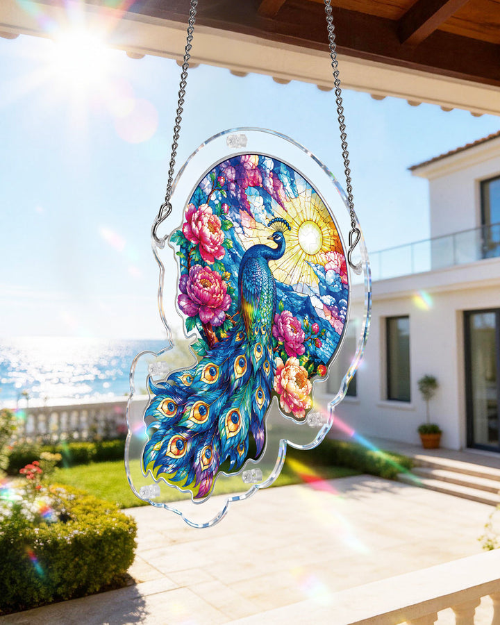 Moonlit Peacock Garden Light Suncatcher-Acrylic Window Art