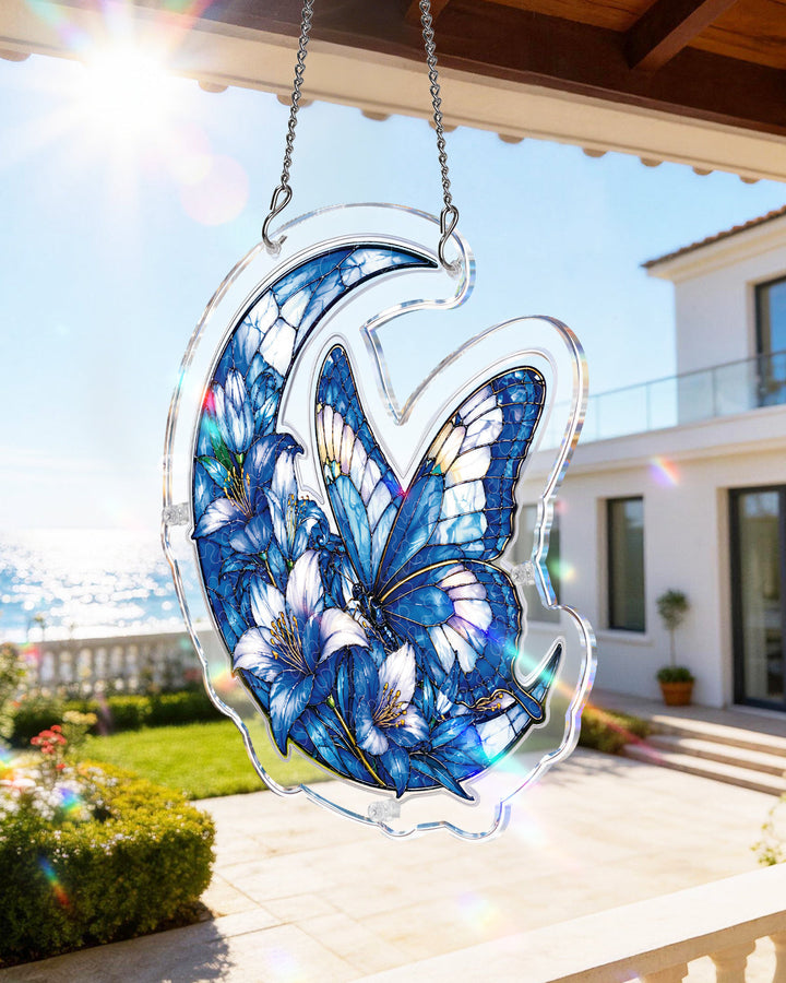 Moonlit Blue Butterflies Light Suncatcher-Acrylic Window Art