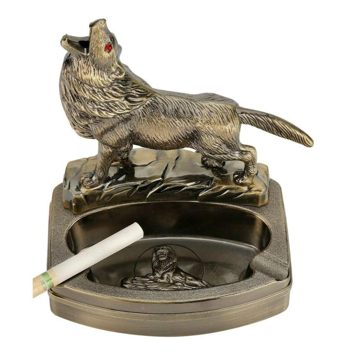 Wolf Ashtray with Built-In Lighter