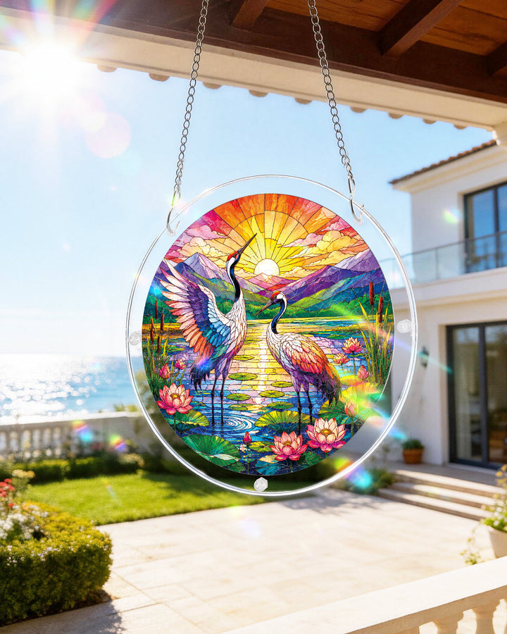 Cranes at Sunrise Light Suncatcher-Acrylic Window Art