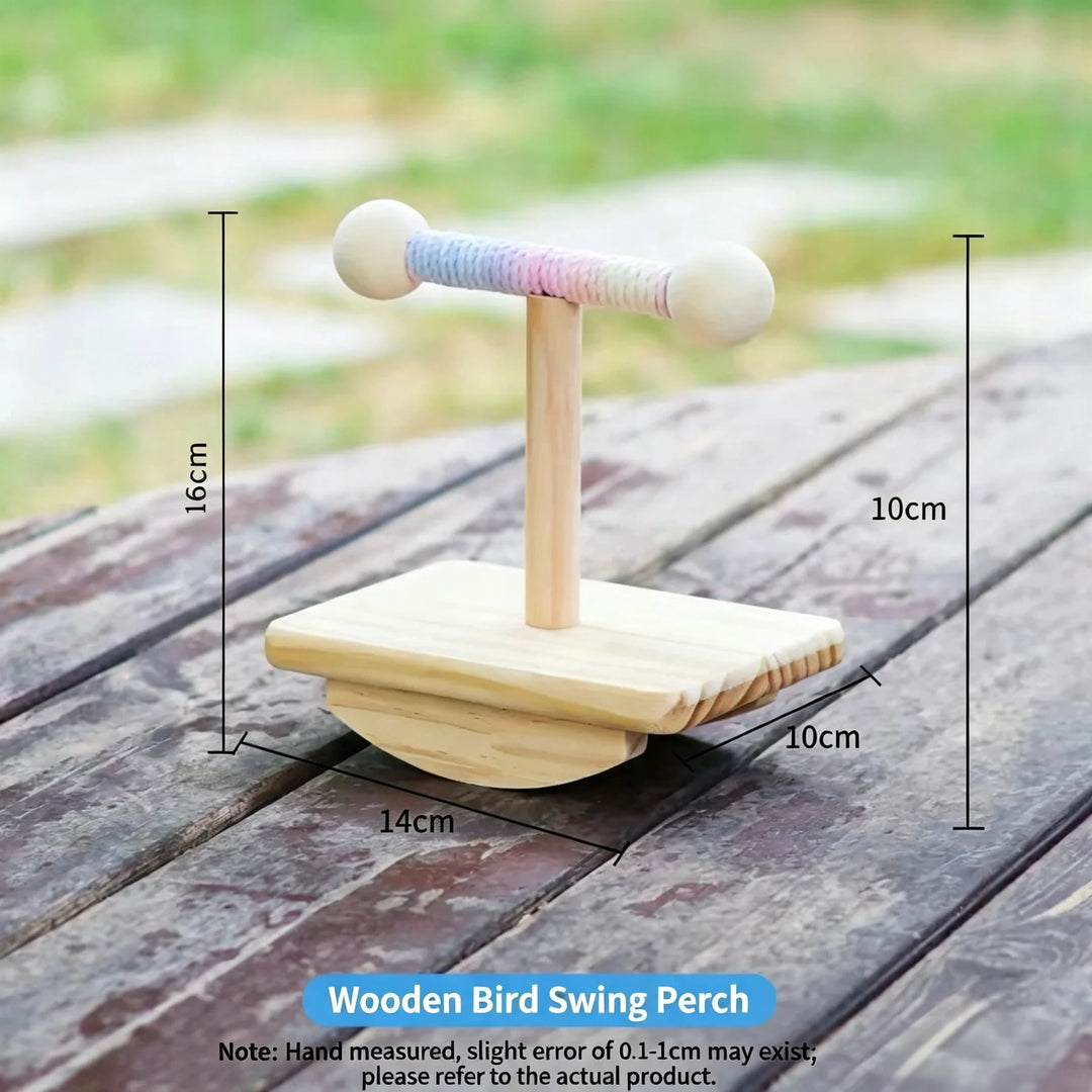 🐦Wooden Rocking Bird Perch – Natural Balance Playground for Small Birds