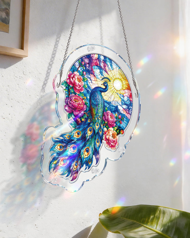 Moonlit Peacock Garden Light Suncatcher-Acrylic Window Art
