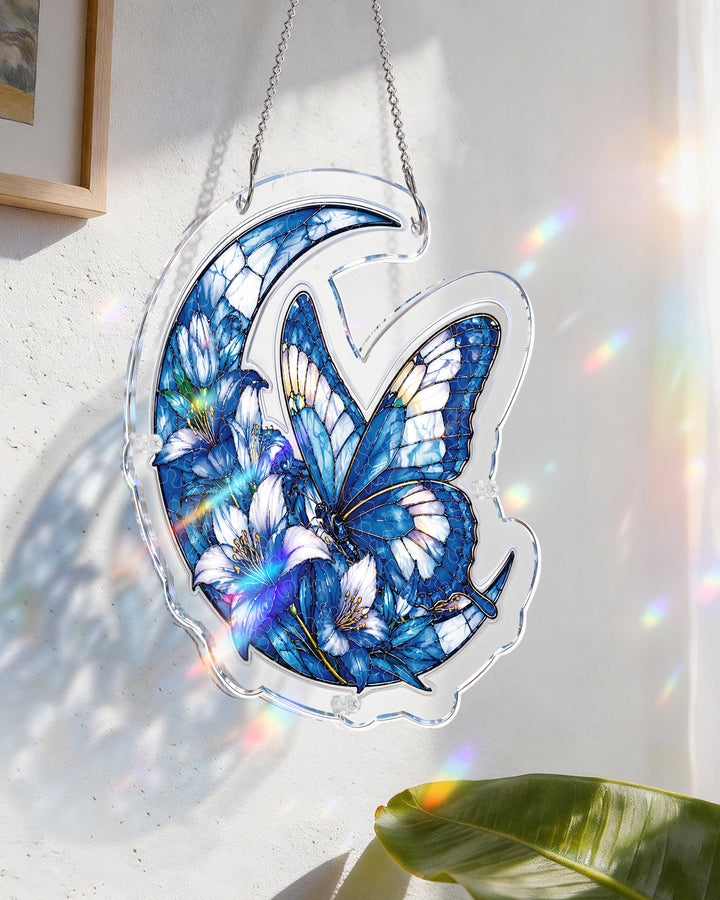 Moonlit Blue Butterflies Light Suncatcher-Acrylic Window Art