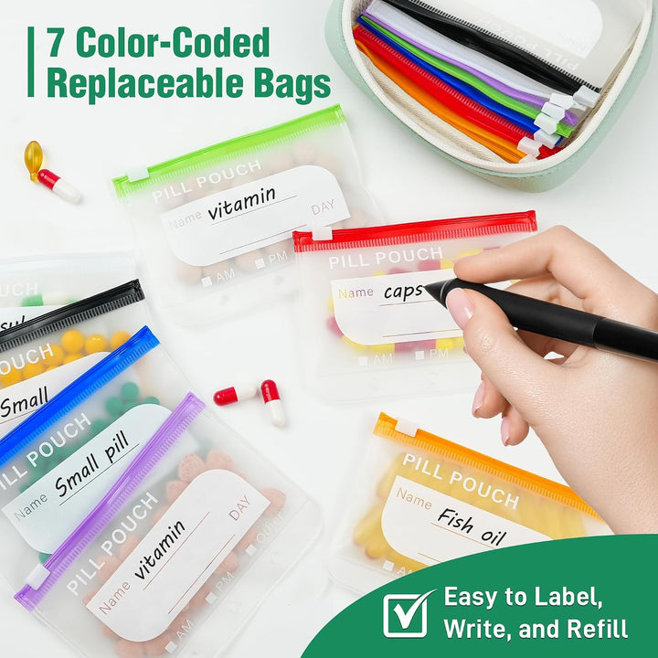 Travel Pill Organizer with Zipper Pouches