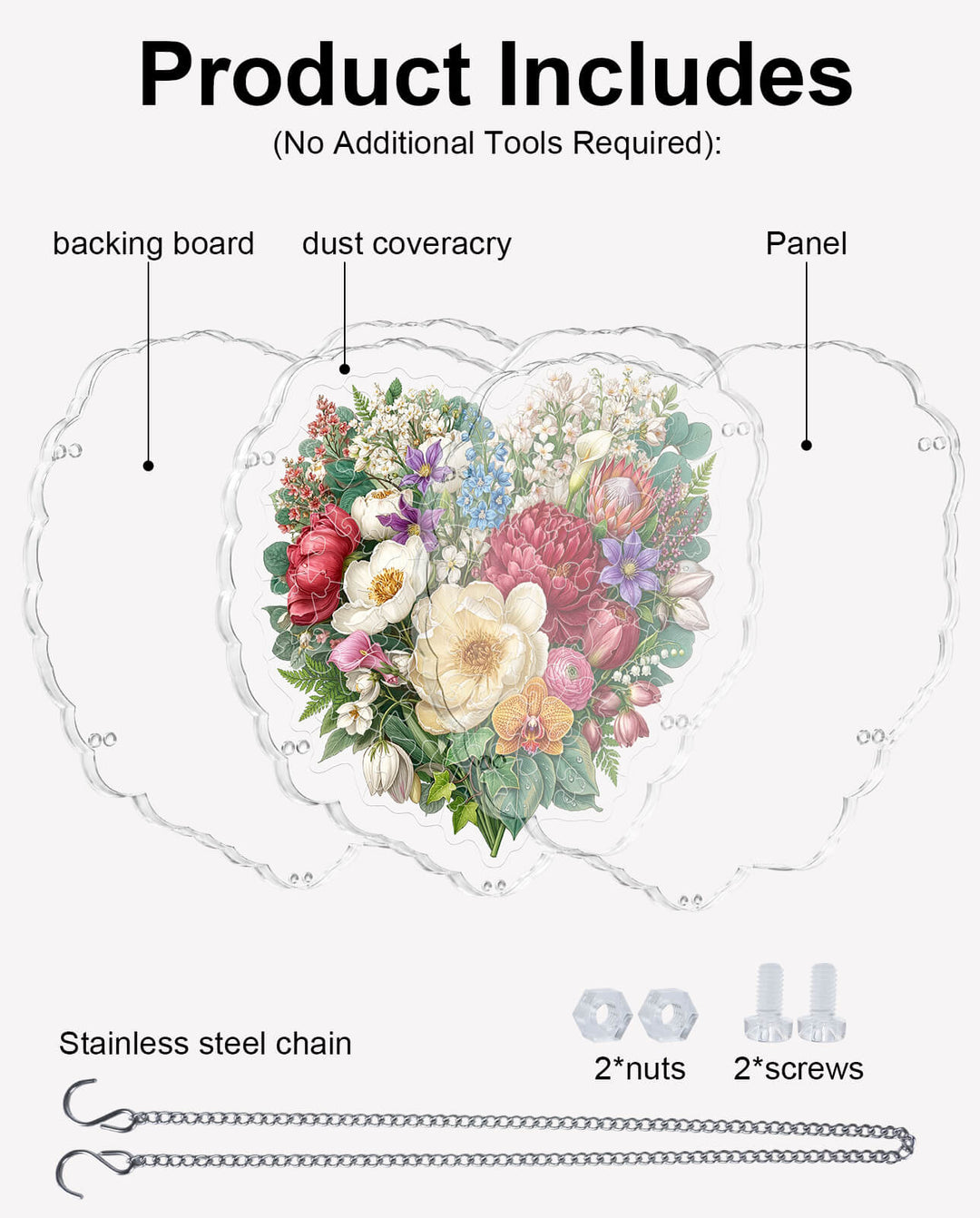 Acrylic Jigsaw Puzzle Suncatcher - Blush Garden Heart