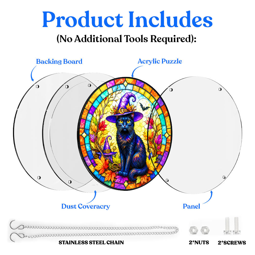 Acrylic Jigsaw Puzzle Suncatcher - Witch Cat