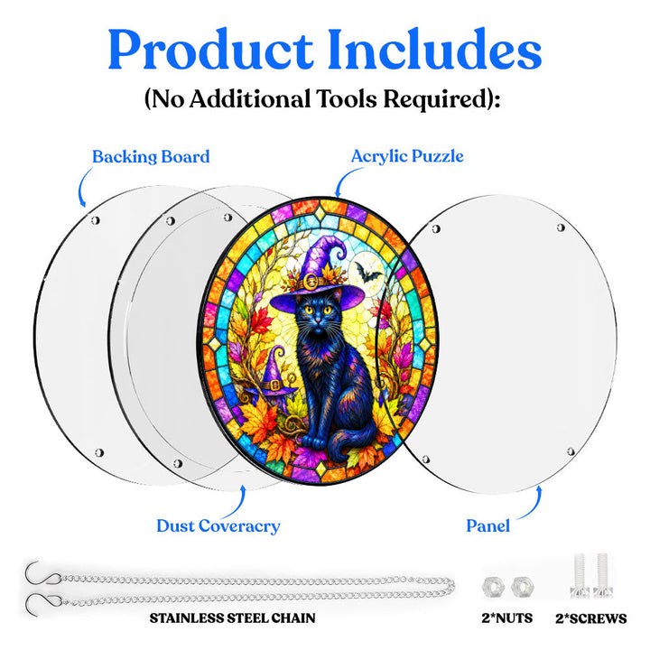 Acrylic Jigsaw Puzzle Suncatcher - Witch Cat