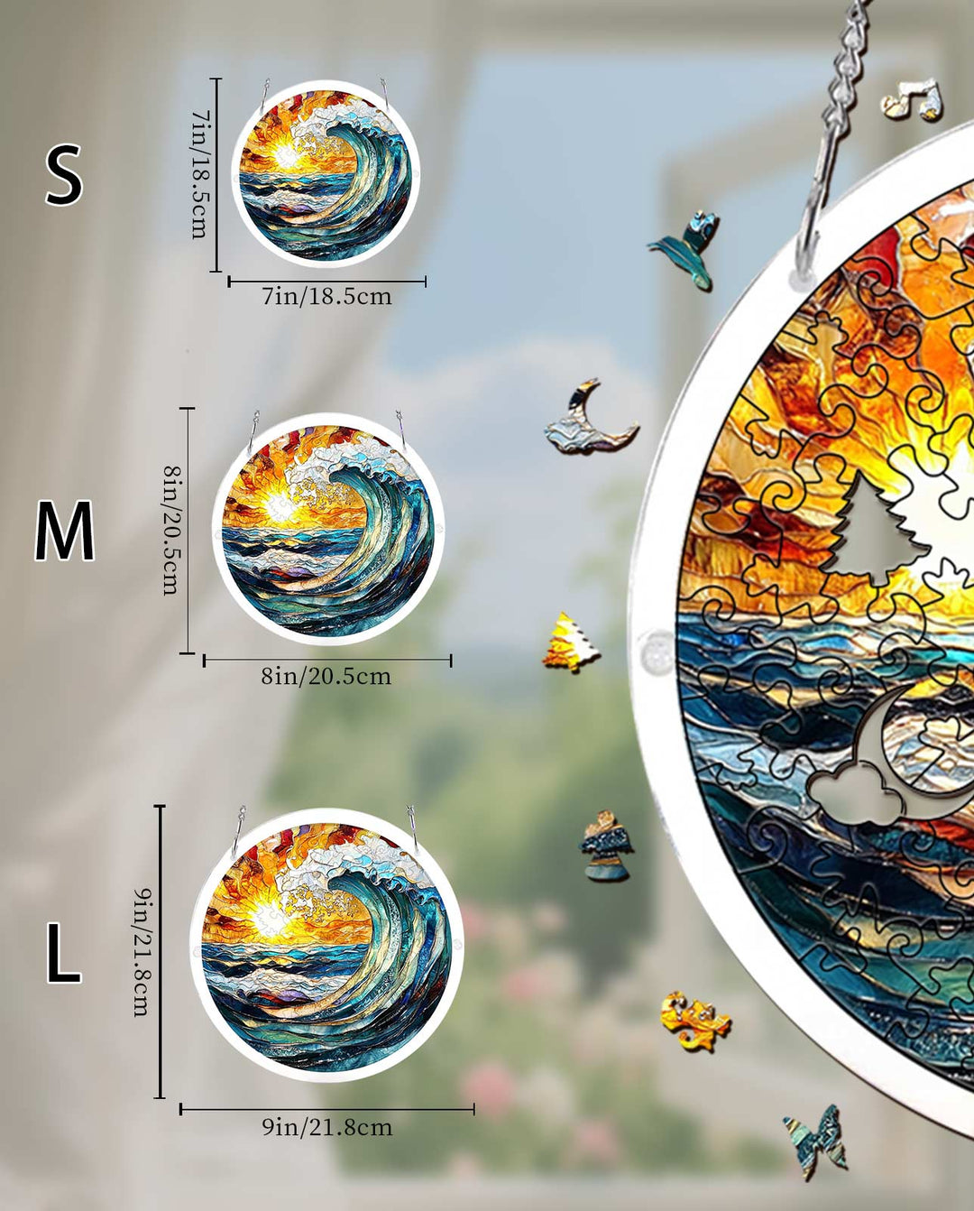 Acrylic Jigsaw Puzzle Suncatcher - Sunflare Ocean Crest