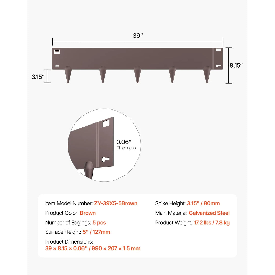 SucceBuy Flexible Steel Landscape Edging (5-Pack, 39x3")