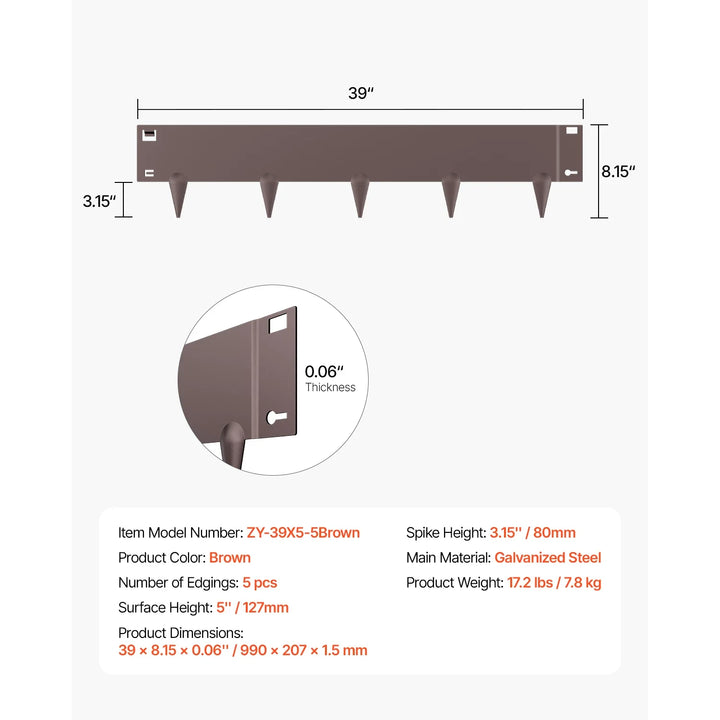 SucceBuy Flexible Steel Landscape Edging (5-Pack, 39x3")