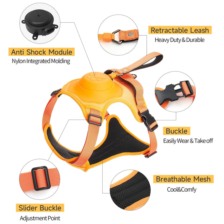 Adjustable Dog Harness with Retractable Leash