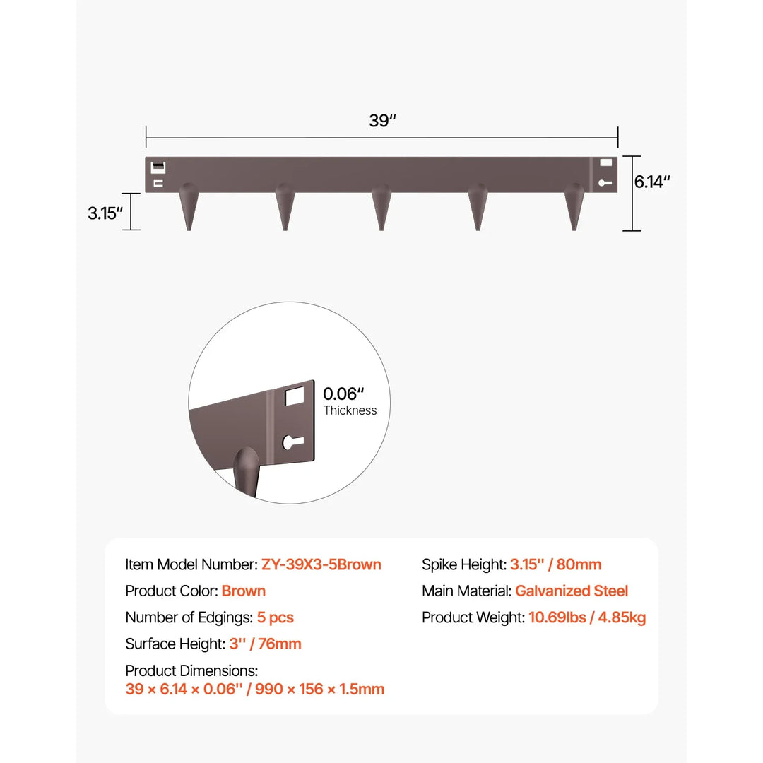 SucceBuy Flexible Steel Landscape Edging (5-Pack, 39x3")