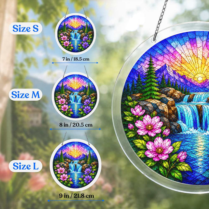 Acrylic Jigsaw Puzzle Suncatcher - Sunrise Waterfall