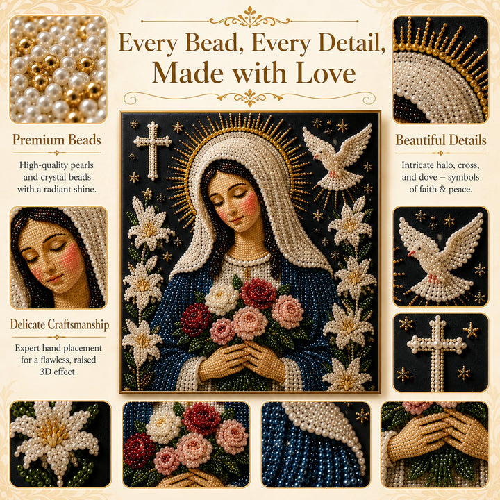 🙏 Divine Pearl Bead Virgin Mary Icon – A Peaceful DIY Faith Art Gift ✨