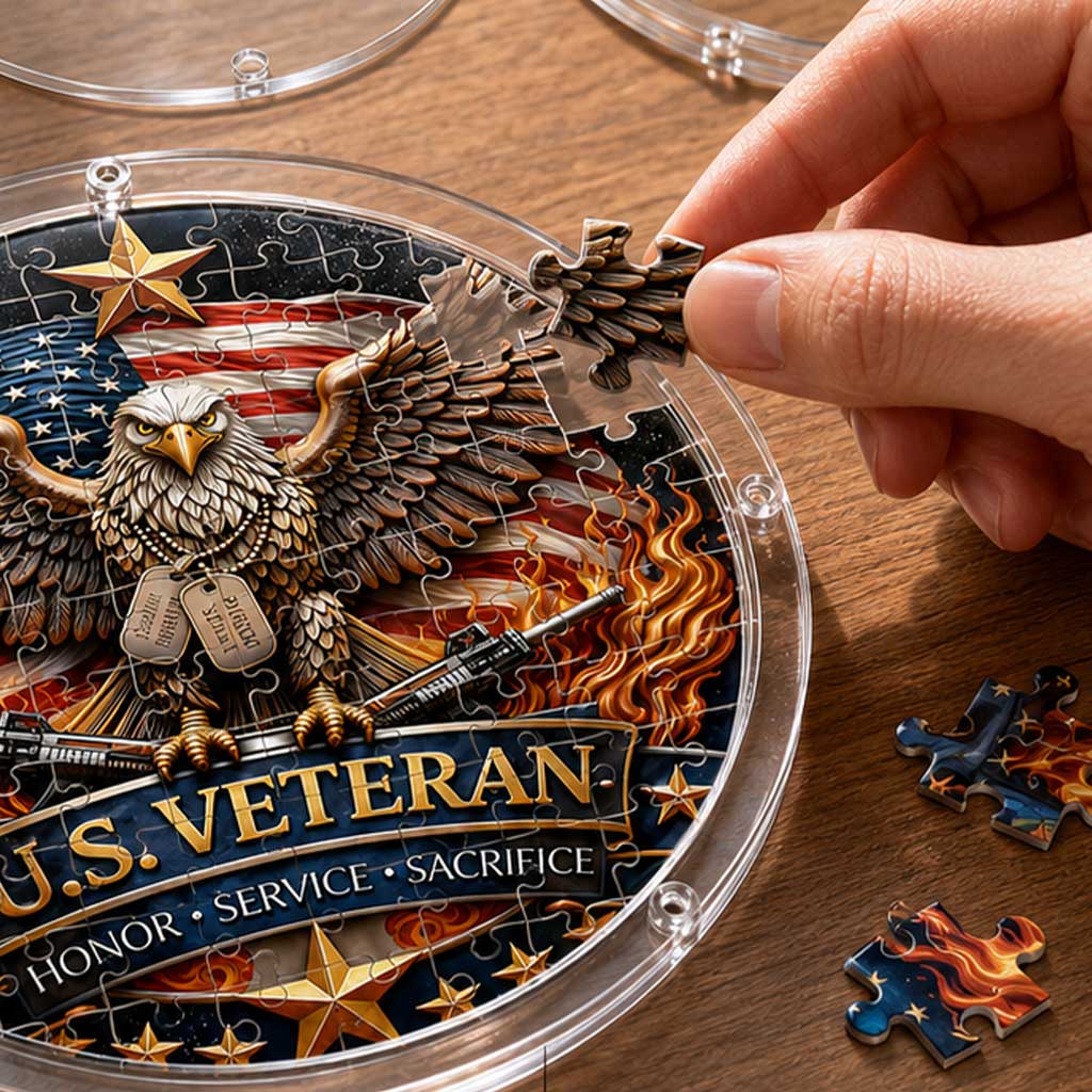 U.S. Veteran Eagle Acrylic Puzzle Hanging Ornament – Patriotic Window Suncatcher with American Flag, Honor Service Sacrifice Decor