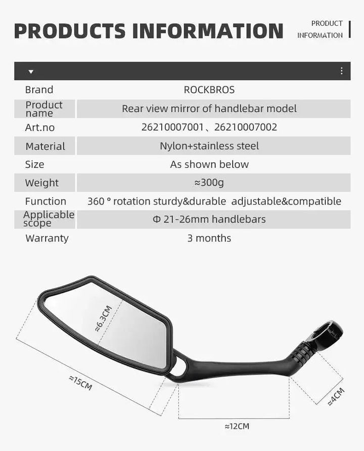 Convex Rearview Mirror for Bicycle Handlebars